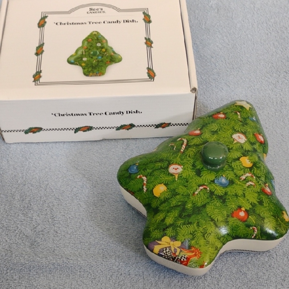See's Candie Festive Green Christmas Tree Dish